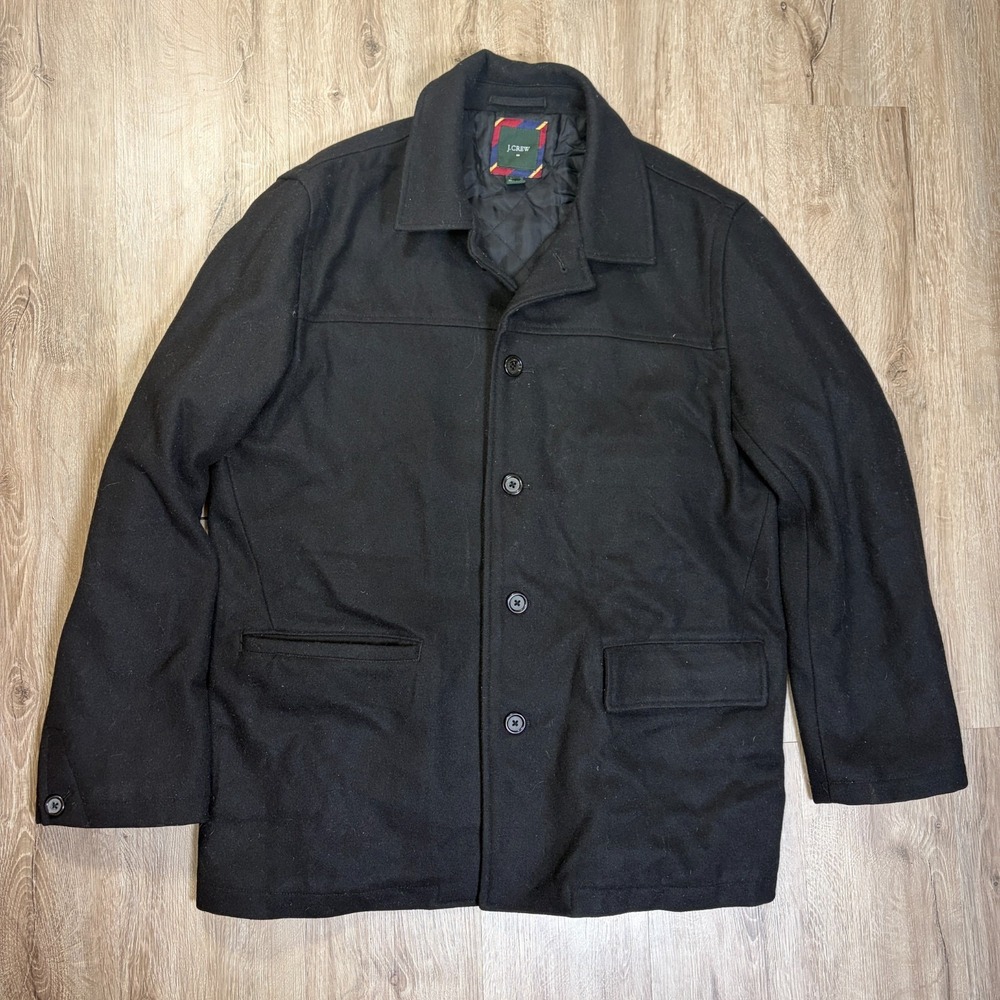J Crew Wool Peacoat Black Mens XL Black Button Quilted Winter Pockets
